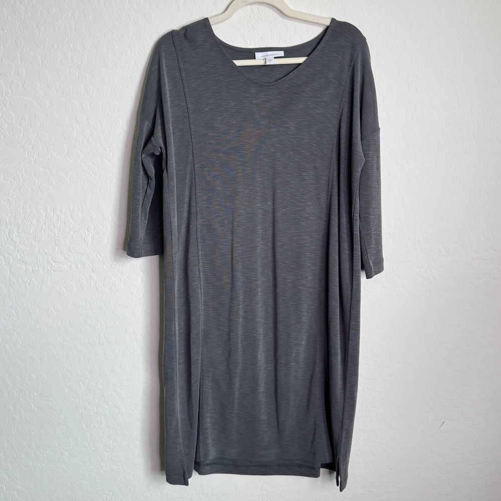 Pure Jill Sand-Washed Gray Tencel Modal 3/4 Sleeve Shift Dress Sz‎ M Minimal